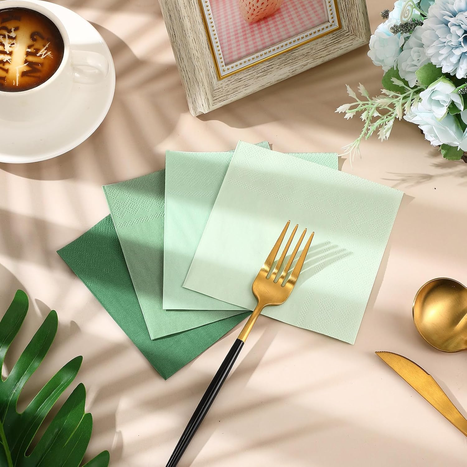 Layhit 100 Pcs Cocktail Napkins Disposable Beverage Napkins Square Paper Dessert Tissue for Wedding Birthday Celebration Party Supplies(Sage Green,5 x 5 Inch)