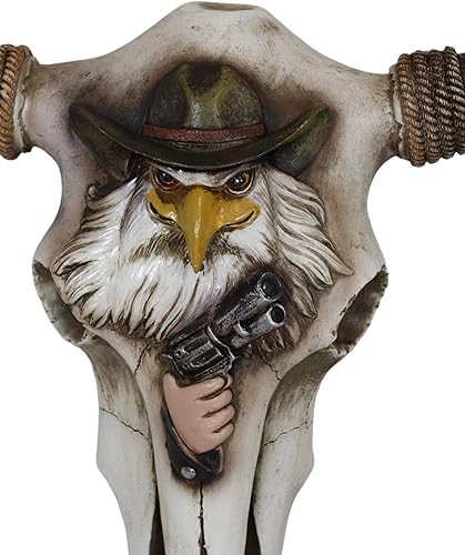 Miniatura 4 de Ebros Gift Rústico vaquero de águila occidental con pistola revólver cuerdas, cráneo de vaca, decoración de pared, escultura, fauna silvestre,
