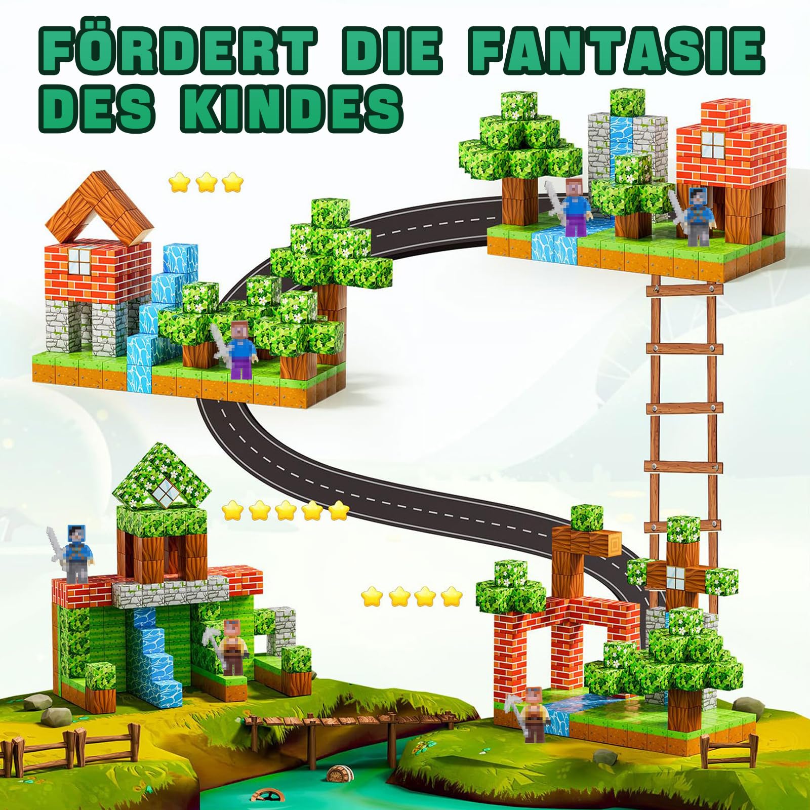 Bloques de construcción magnéticos, 150 unidades, juego de bloques de construcción magnéticos con 6 figuras de mineros y 20 pegatinas, juguete magnético 3D para niños a partir de 3, STEM