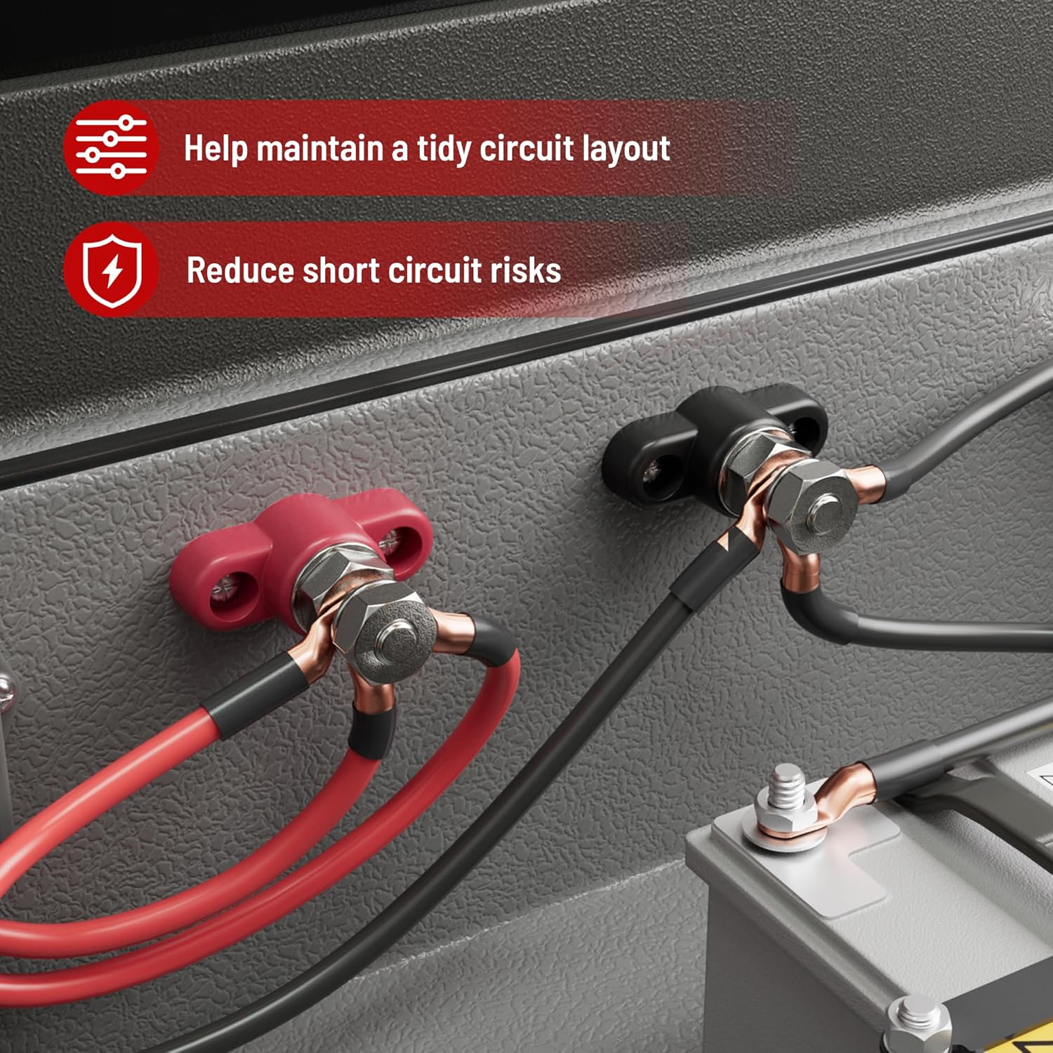 RED WOLF 12V 250A Power Distibution Block 3/8" Single Stud Busbar M10 Terminal Bus Bar w/2 AWG 3/8"(M10) 16 Pcs Wire Lugs Ring Terminal Connectors End