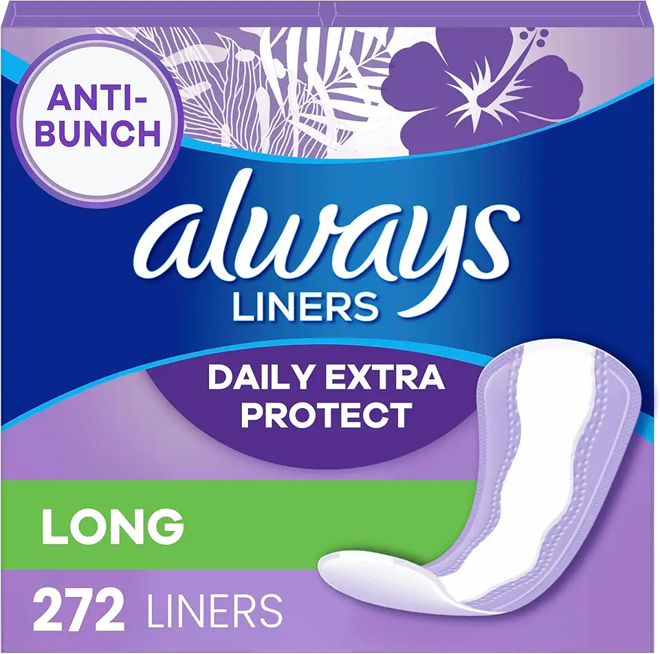 Always Daily Extra Protect Liners, Long Length, Unscented Panty Liners, 272 Count (2 Packs of 136)