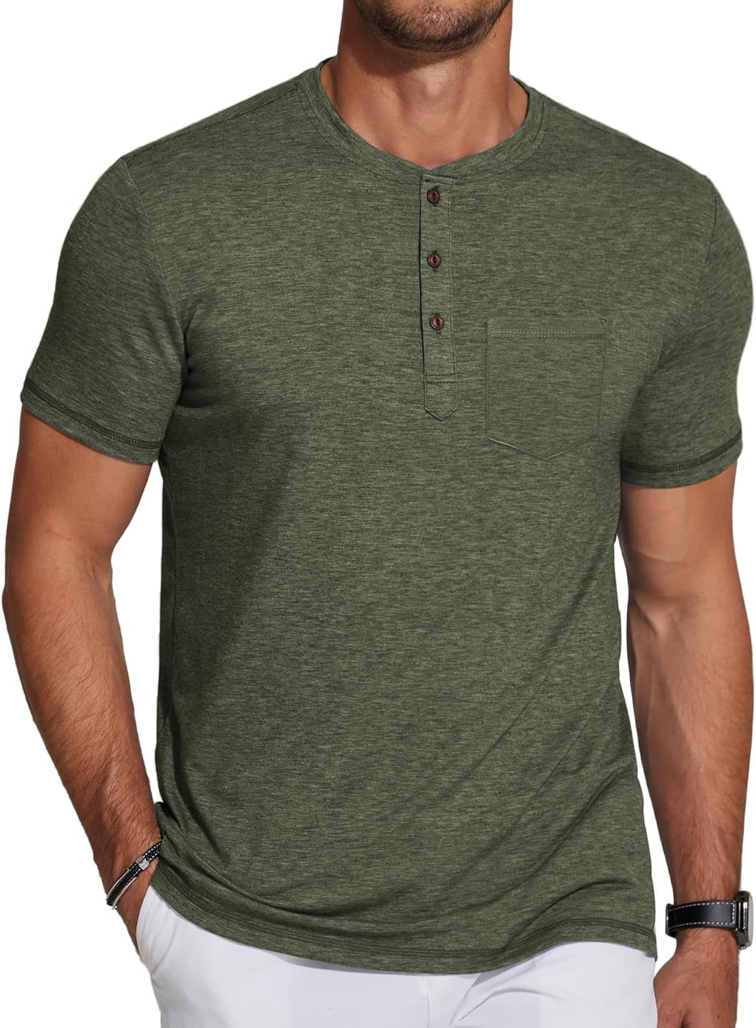 COOFANDY Men's Soft Henley Short Sleeve T Shirts Casual Basic Shirt with Pocket 3 Button Tees Summer Tops