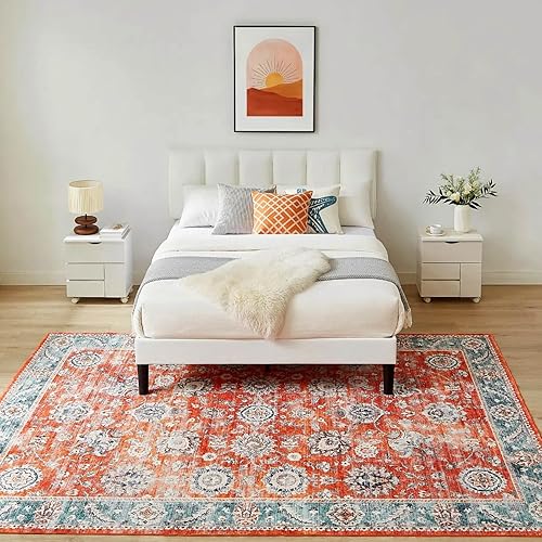 Floralux Alfombra de 3 x 5 pies, lavable de estilo bohemio, antideslizante, no desprende pelusa, vintage para dormitorio, sala de estar, cocina (3 x