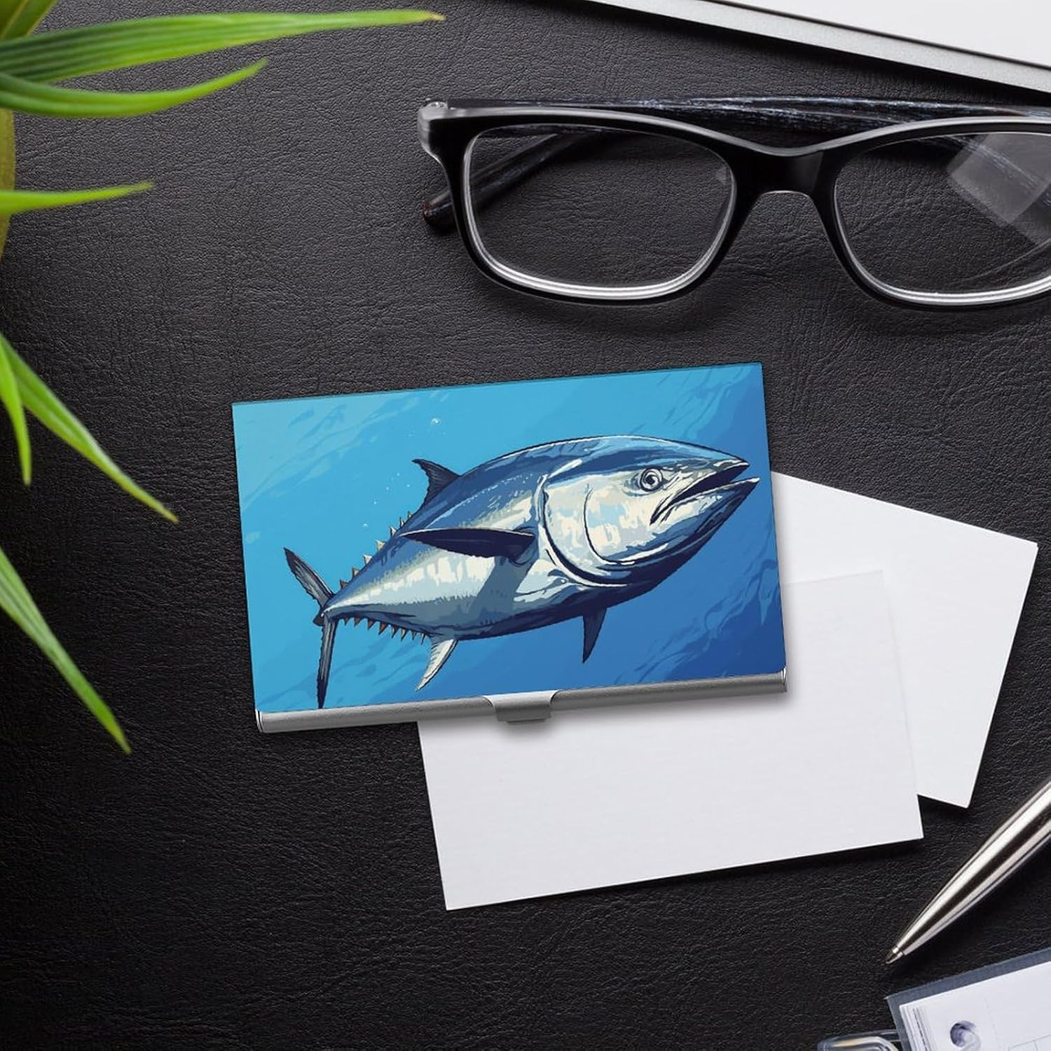 Colorful Tuna Business Card Case for Women Or Men Snaps Closed Portable Name Holder Credit Card Holder for Business Meeting Use