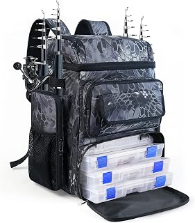 Fishing Tackle Backpack With Rod Holders, 45L Large Tackle Bag & Fishing Tackle Backpack,Cellular Pattern Color