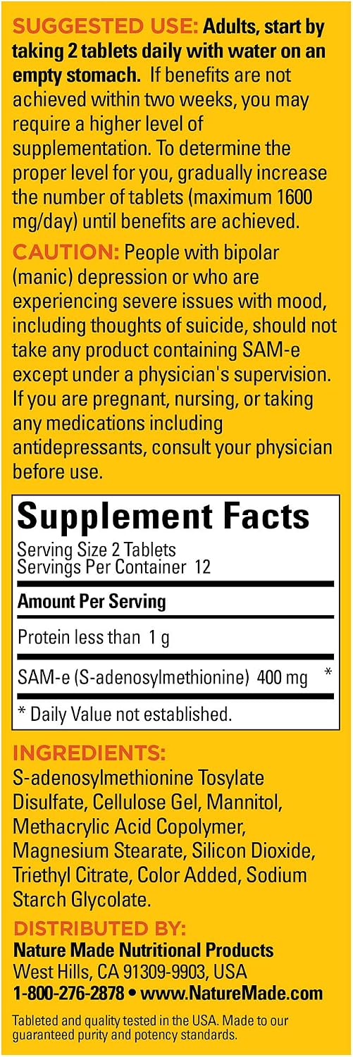 Nature Made SAM-e 200 mg Complete, Dietary Supplement for Mood Support, 24 Tablets, 12 Day Supply