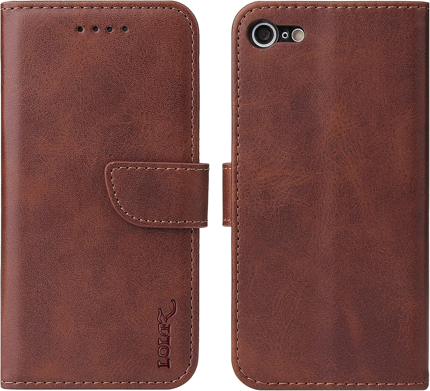 LOLFZ Wallet Case for iPhone 6/6S - Brown PU Leather & TPU Flip Case with Kickstand, Card Slots & Shockproof Inner Shell