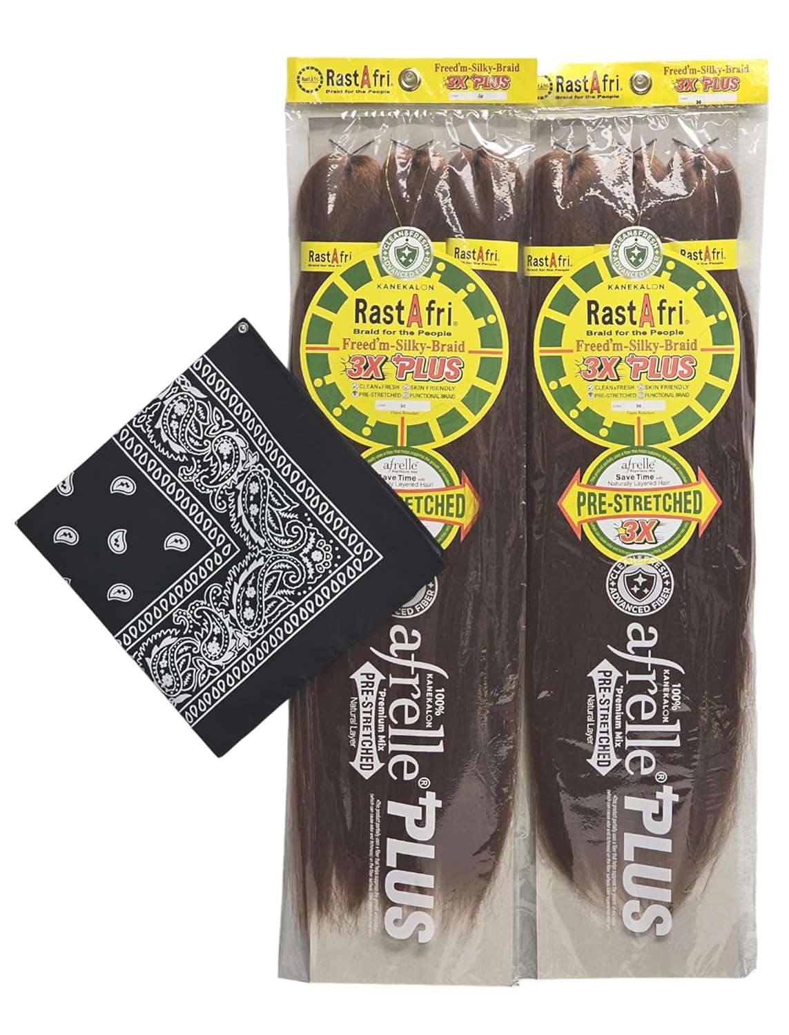RastAfri Pre-Stretched Silky Braiding Hair 3X with Bandana - 2 Packs (#2)