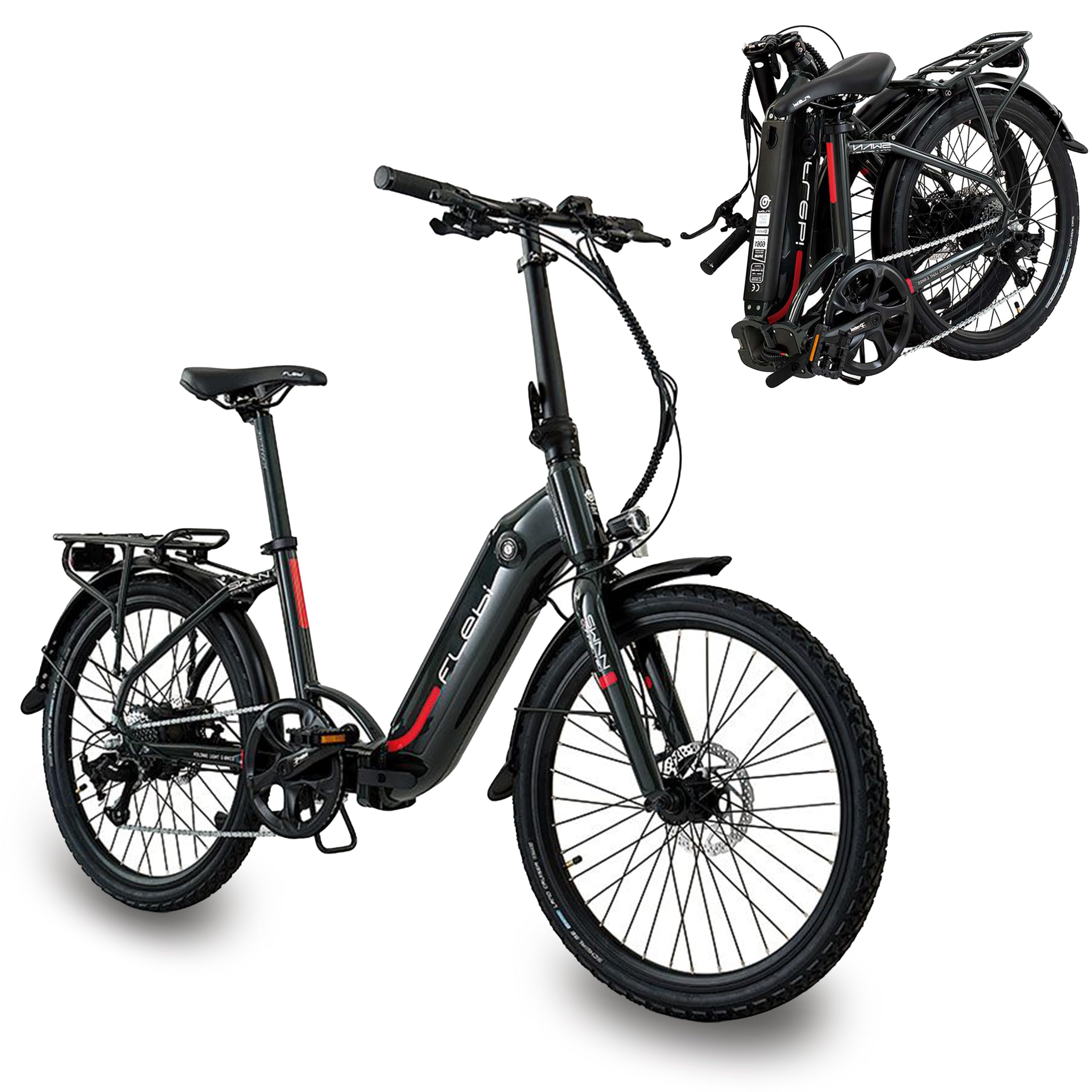 Flebi Swan 24 Vélo Électrique Pliable 24" | Autonomie 70 km | Batterie Amovible 10,4Ah/374Wh | 7 Vitesses | E-Bike Urbain Unisexe Compact et Léger Femme et Homme