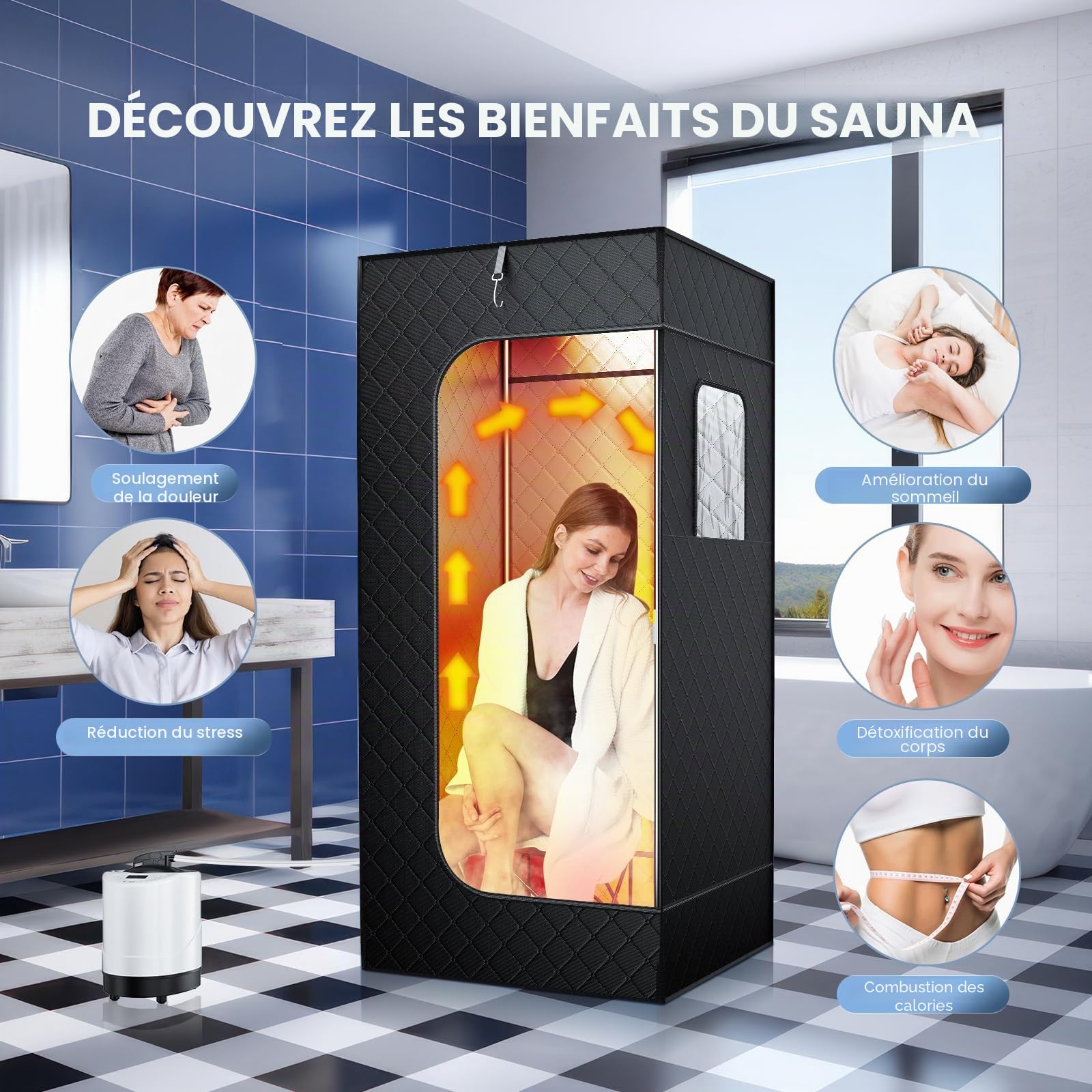 Sauna Tent,Sauna Exterieur,Sauna pour la Maison,3 min de Chauffage Rapide et 9 Niveaux de Chaleur,Vapozone Portable avec 2.6L Steamer, Chaise Pliante, Télécommande 180×80×80 CM