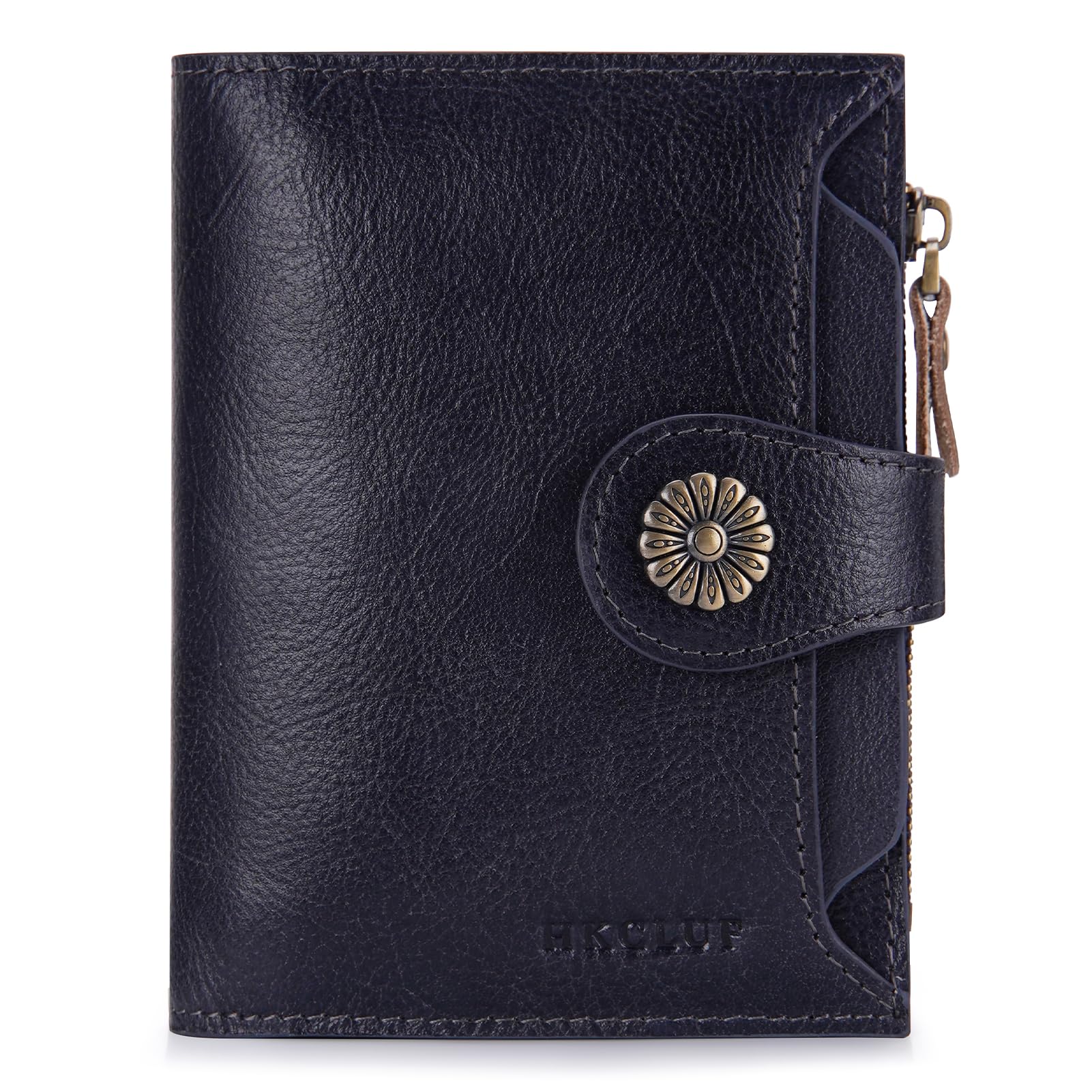 HKCLUF Wallet Women,Small Genuine Leather Bifold Wallet Womens,RFID Blocking Wallet for Women Card Holder Purse With Removable ID Window(darkblue)