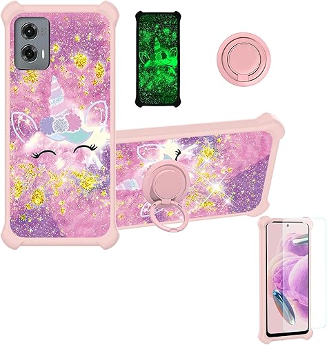 Miniatura 40 de Cricket Debut S2 - Funda compatible con AT&T Calypso 4 U380AC U380AA con protector de pantalla de vidrio templado, soporte de anillo, purpurina