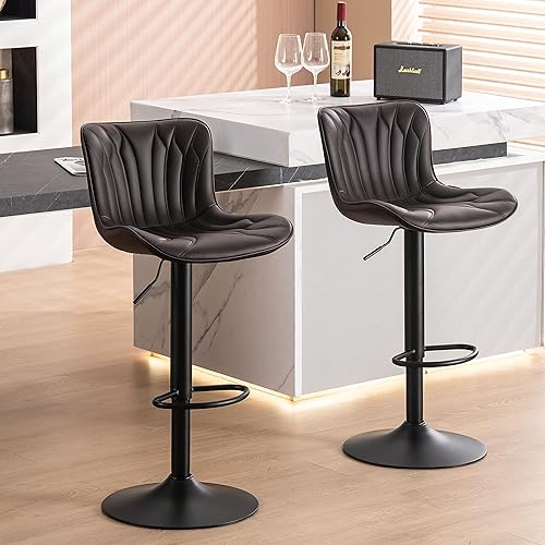 YOUNUOKE Juego de 2 taburetes de bar ajustables de altura de mostrador con respaldo de piel sintética giratoria para encimera de isla de cocina