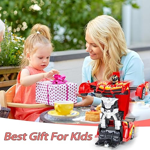 Miniatura 6 de Tcvents Auto a control remoto, robot a escala 118, auto robot de carreras 2 en 1, deformación de un botón y deriva de 360, auto remoto para niños de