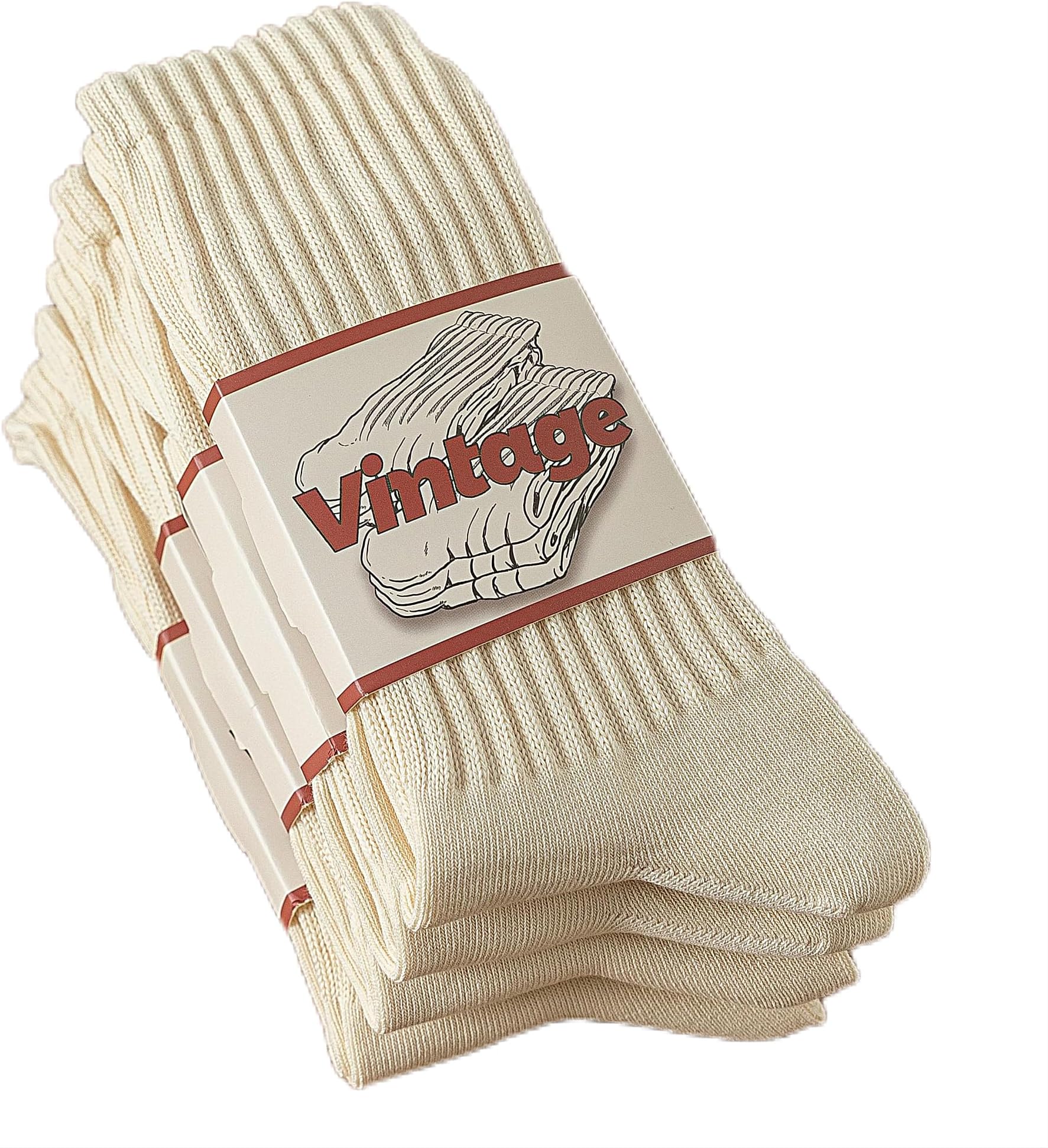 DAUCO 4 Pairs Natural 98% Cotton Socks for Women & Men Crew Seamless Cozy Fall Socks Breathable Unisex Slouchy Socks