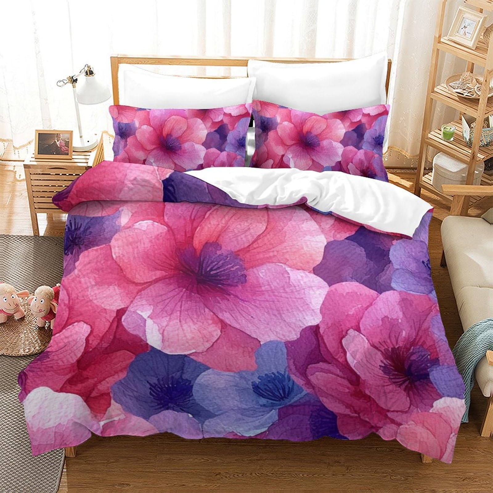 Housse de couette microfibre super douce imprimé 3D aquarelle fleurs