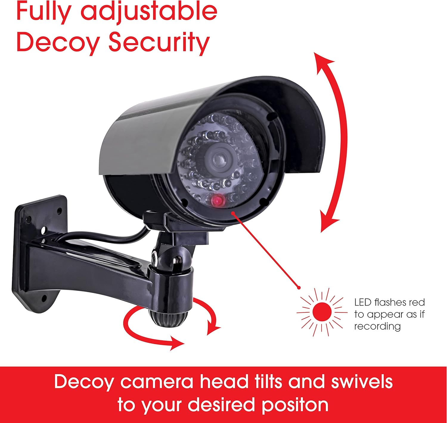 GE Power Gear Decoy Security Bullet Camera with Flashing Red Light, Blinking LED, Fake Surveillance, Realistic Looking Recording Lens, Indoor/Outdoor Use, Wireless, Black, 40661 (Pack of 2)