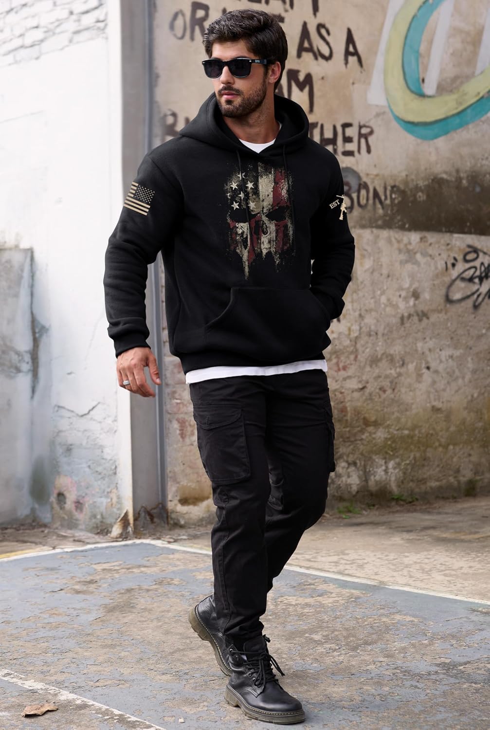 Mainfini Men's American Flag Fleece-Lined Hoodie Patriotic Graphic Sweatshirt with Kangaroo Pocket (S-3XL) - Image 7