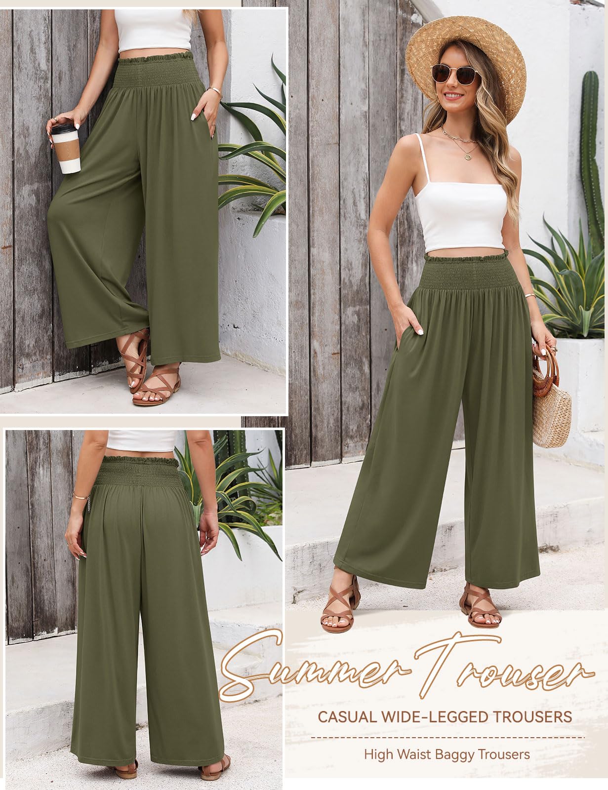 Voqeen Pantaloni Donna Estivi Pantaloni Gamba Larga Casual A Vita Alta per Donna Pantaloni Palazzo Larghi con Tasche Pantalone Donna Estivo Leggeri