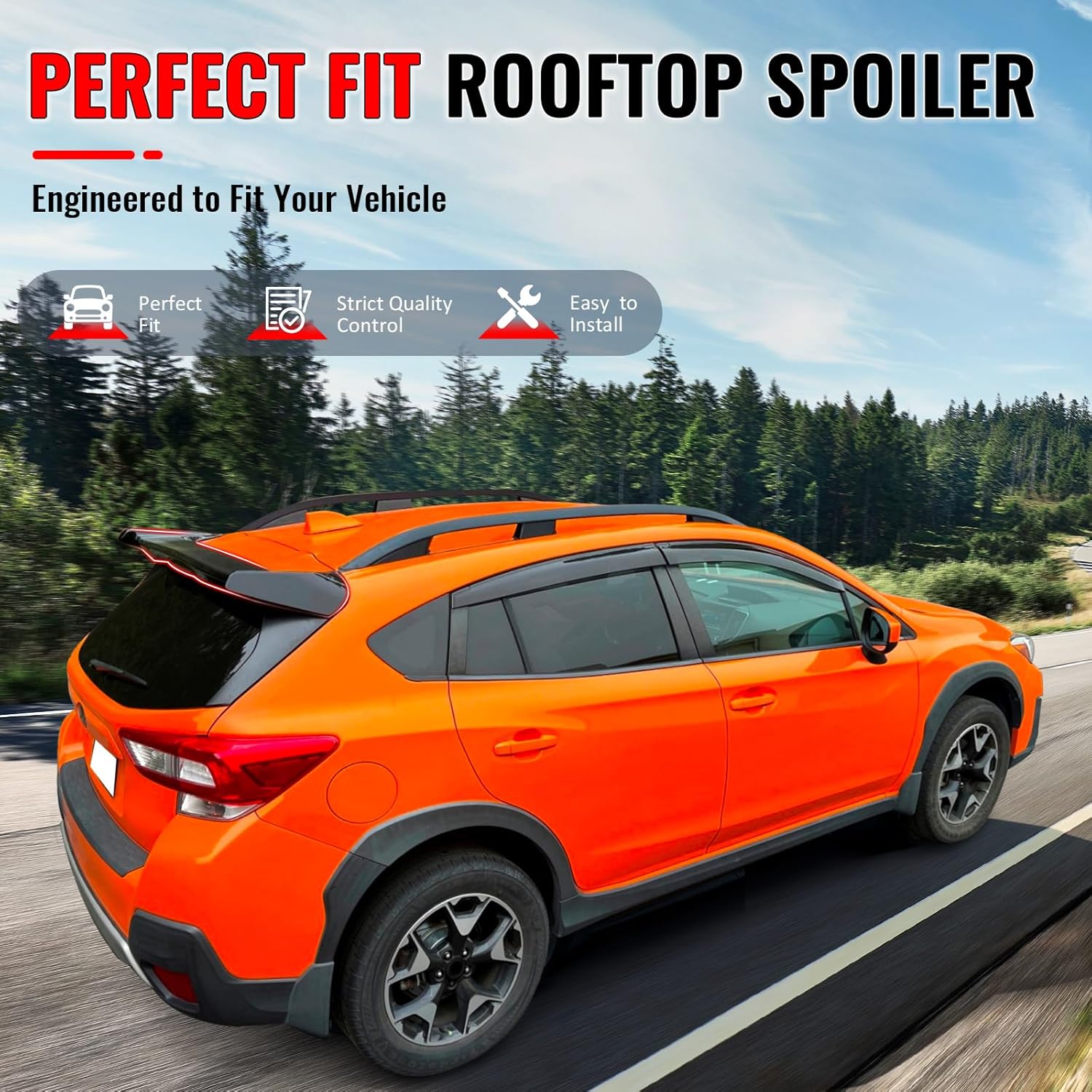 IKON MOTORSPORTS, Rear Window Roof Spoiler Compatible with 2018-2023 Subaru Crosstrek & 2017-2023 Impreza Hatchback, IKON Style Gloss Black ABS Plastic Add On Top Roofline Windshield Visor Wing