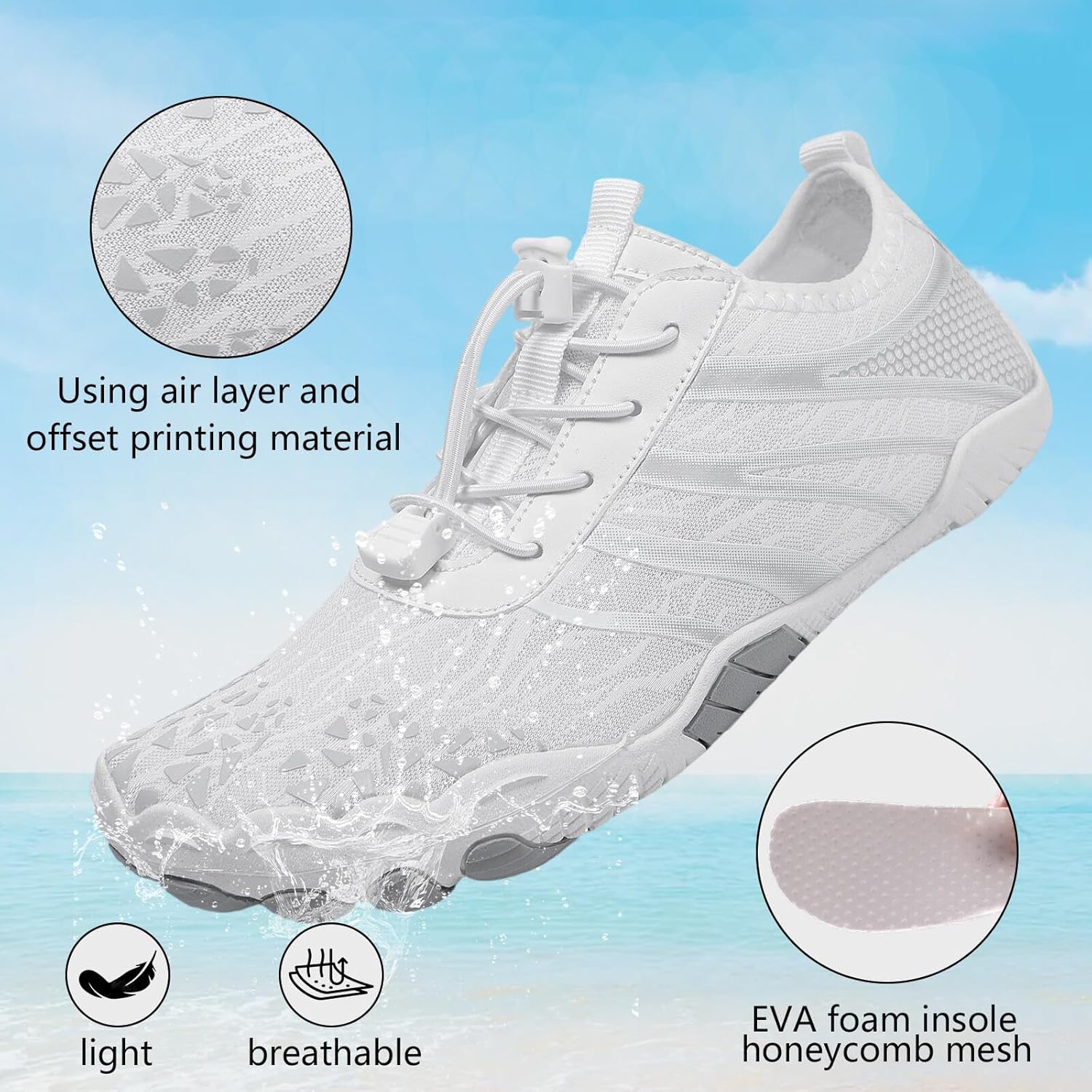 Hike Barefoot Water Shoes Men Women, Wide Toe Box Non-Slip Running Sneakers, Beach Swim Pool Aqua Footwear