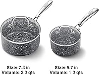 Vista 13 de Saucepan Set, Nonstick 2Qt & 3Qt Sauce Pans with Lids, Small Pot with Lid - Natural Granite, Grey
