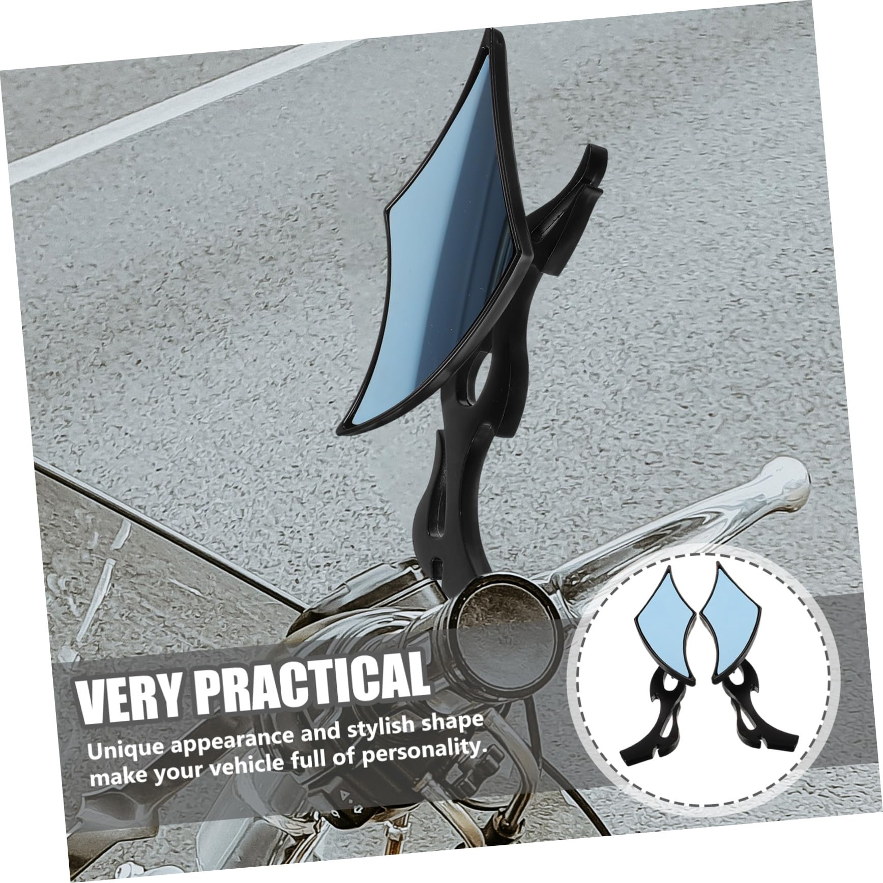 2 piezas Espejos Retrovisores Moto Abs y Vidrio Ajustables para Manillar Accesorios para Bicicletas Motos y Scooters Color Negro con Azul