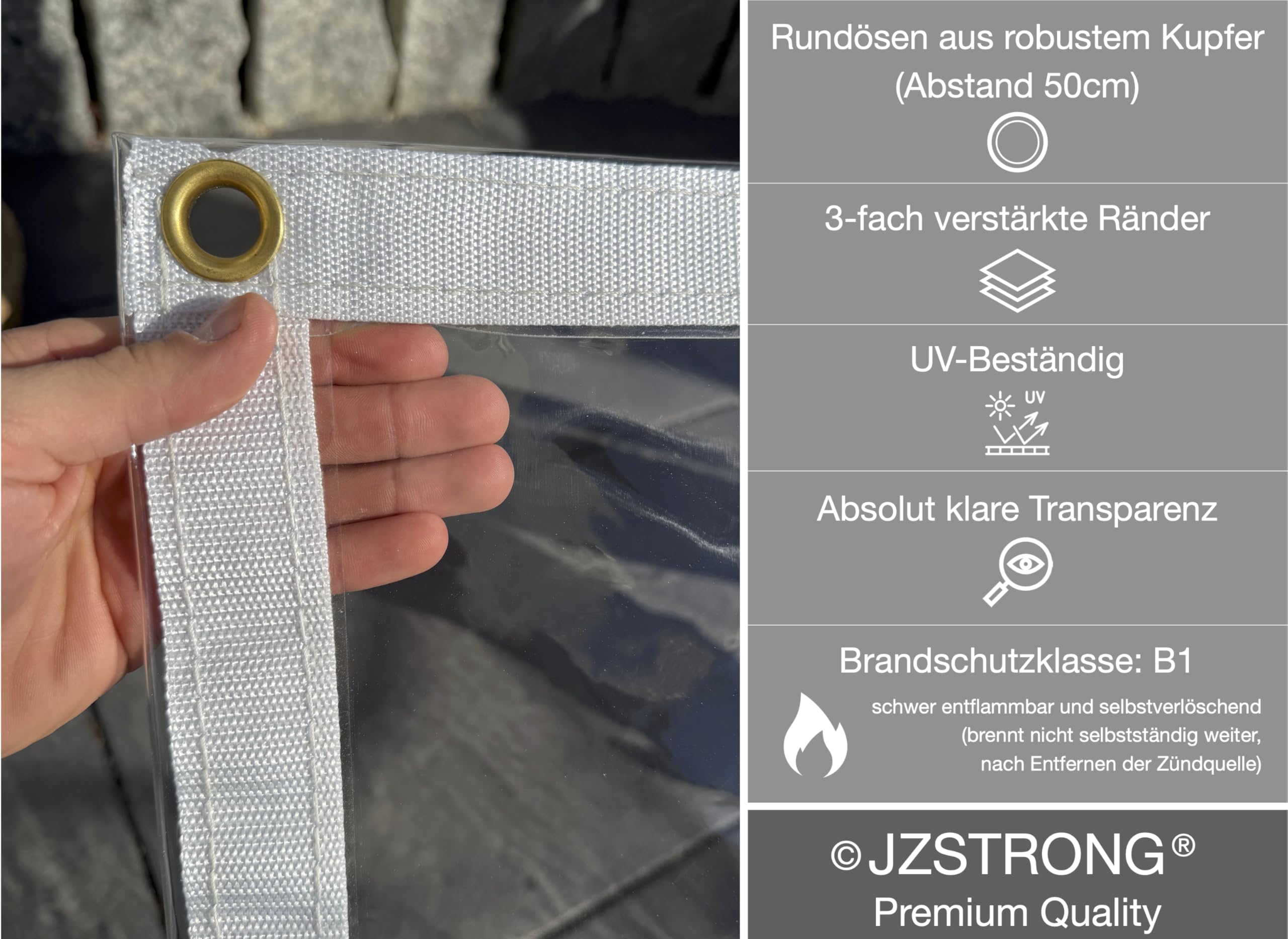 Plane 3x4m Transparent 746g/m² Wasserdicht mit Ösen Abdeckplane PVC 0,50mm Strapazierfähig Wetterfest Faltbar Schutz Reißfest Verstärkter Rand Rostfrei UV-Stabilisiert Schimmelresistent
