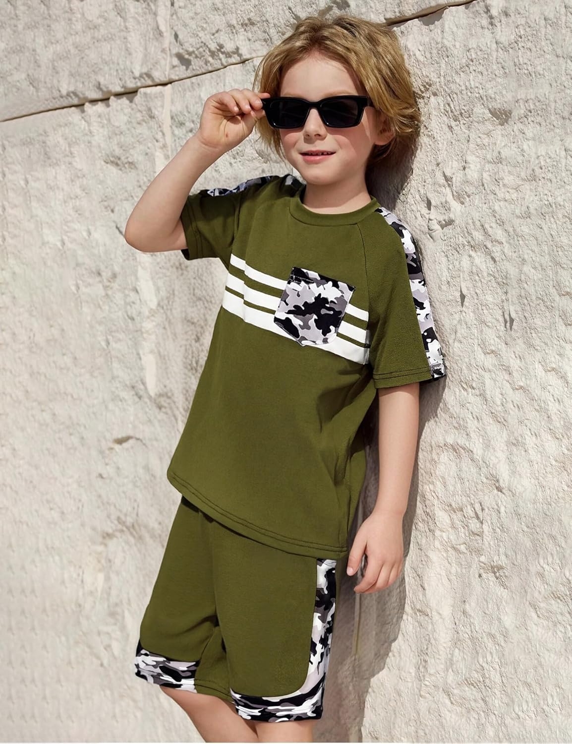 Toddler Boys Summer 2 Piece Outfits Camouflage Short Sleeve T-shirts & Shorts Set for Kids Boys 3-7 Years - Image 4
