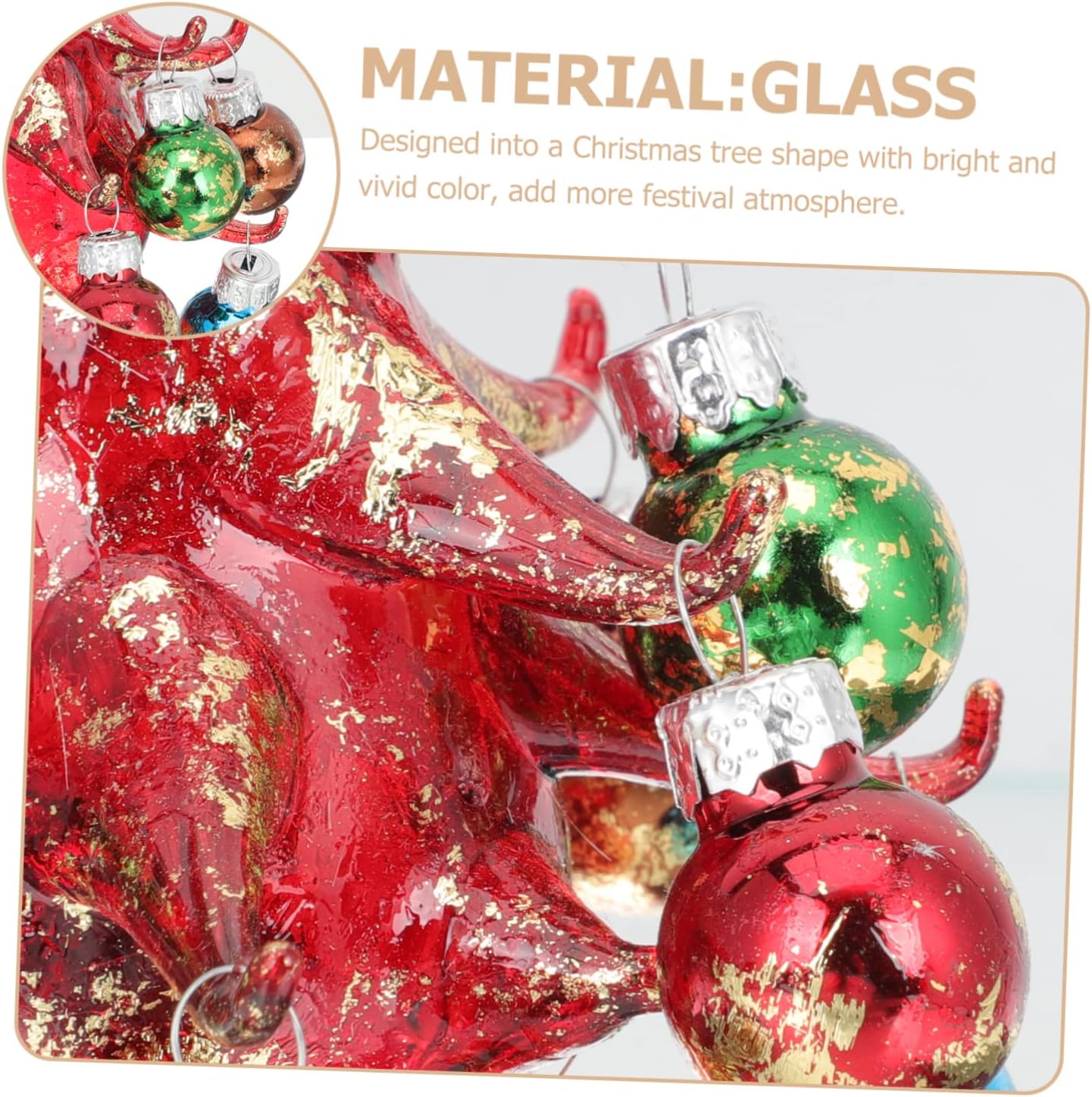 KOMBIUDA Glass Christmas Tree Figurine Bell Craft Xmas Tree Ornament Decor for Tabletop