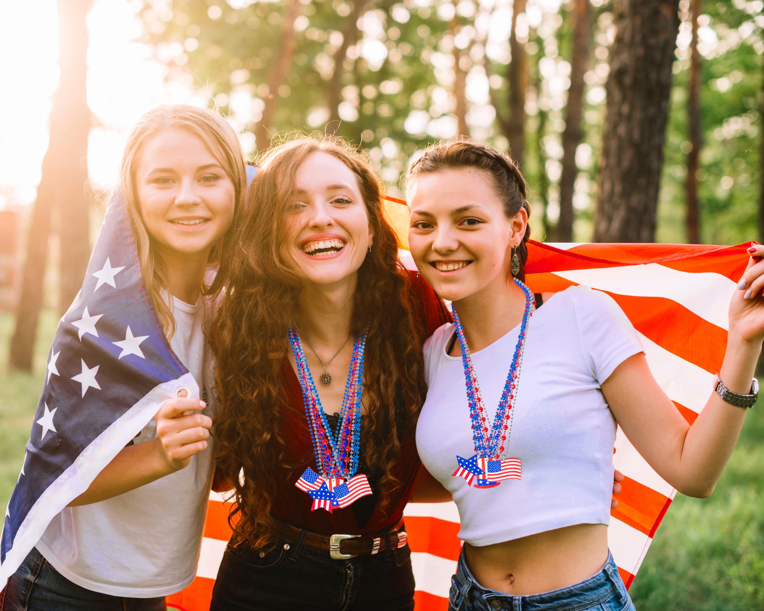 100PCS 4th of July Accessories Necklaces: Blue White and Red Beads Bulk, Patriotic Party Independence Memorial Day Favors Toys Decorations