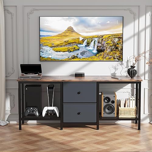 Miniatura 5 de Soporte de TV adecuado para televisores de hasta 55 pulgadas, centro de entretenimiento con cajones y estantes de almacenamiento, mesa de consola