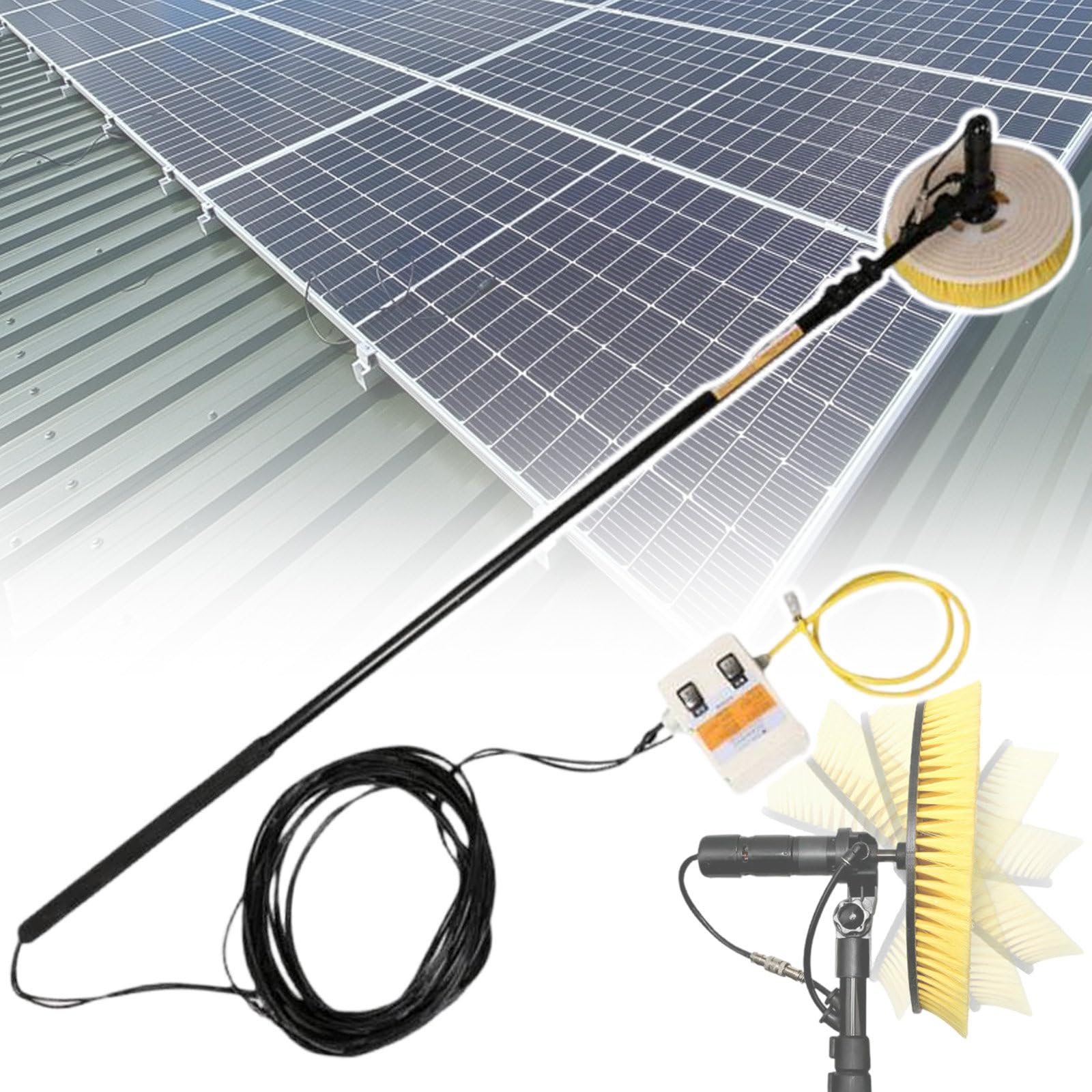 vnmudzeo High Altitude Glass Cleaning Brush 18 ft 24.6 ft,for Roof PV Plate,160 W Electric Rotatable Outdoor Billboards Cleaning Robot, ?13.8 Washing Width,5.5m-Wired