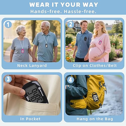 Miniatura 8 de OZO Fitness Clip-on 3D Pedometer for Walking Steps Counter with Lanyard, Simple Exercise Tracker for Women and Seniors with Large Accurate Digital