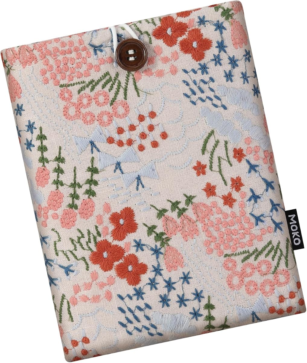 MoKo 6-7" Embroidered Daisy Padded Sleeve Pouch for 7" Kindle Colorsoft Signature Edition 2024, 6.8/6" Kindle Paperwhite/Kids, Fire 7 2022, Voyage/Kobo eReader, Beige Floral