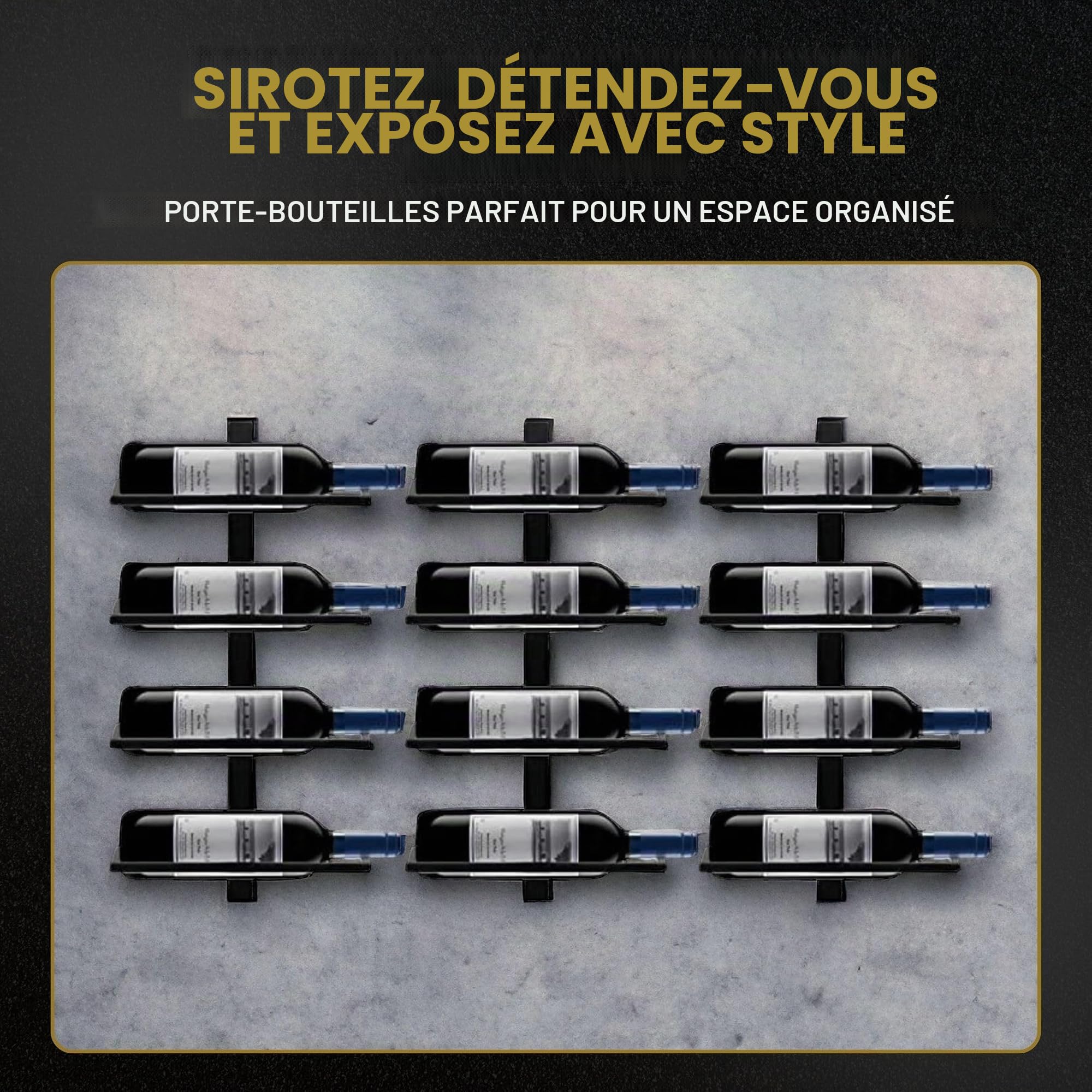 Porte-Bouteilles Mural pour 4 Bouteilles – Casier à Vin en Acier Noir Mat – Design Industriel – Gain de Place & Décoratif