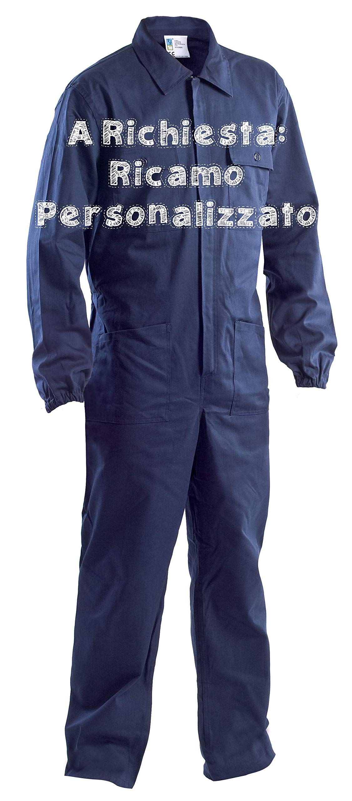 Tuta Blu da Lavoro con Elastico ai Polsi - 100% Cotone Massaua - per Elettricisti/Meccanici/Scuole Tecniche ECC. + Mascherina con Tasca