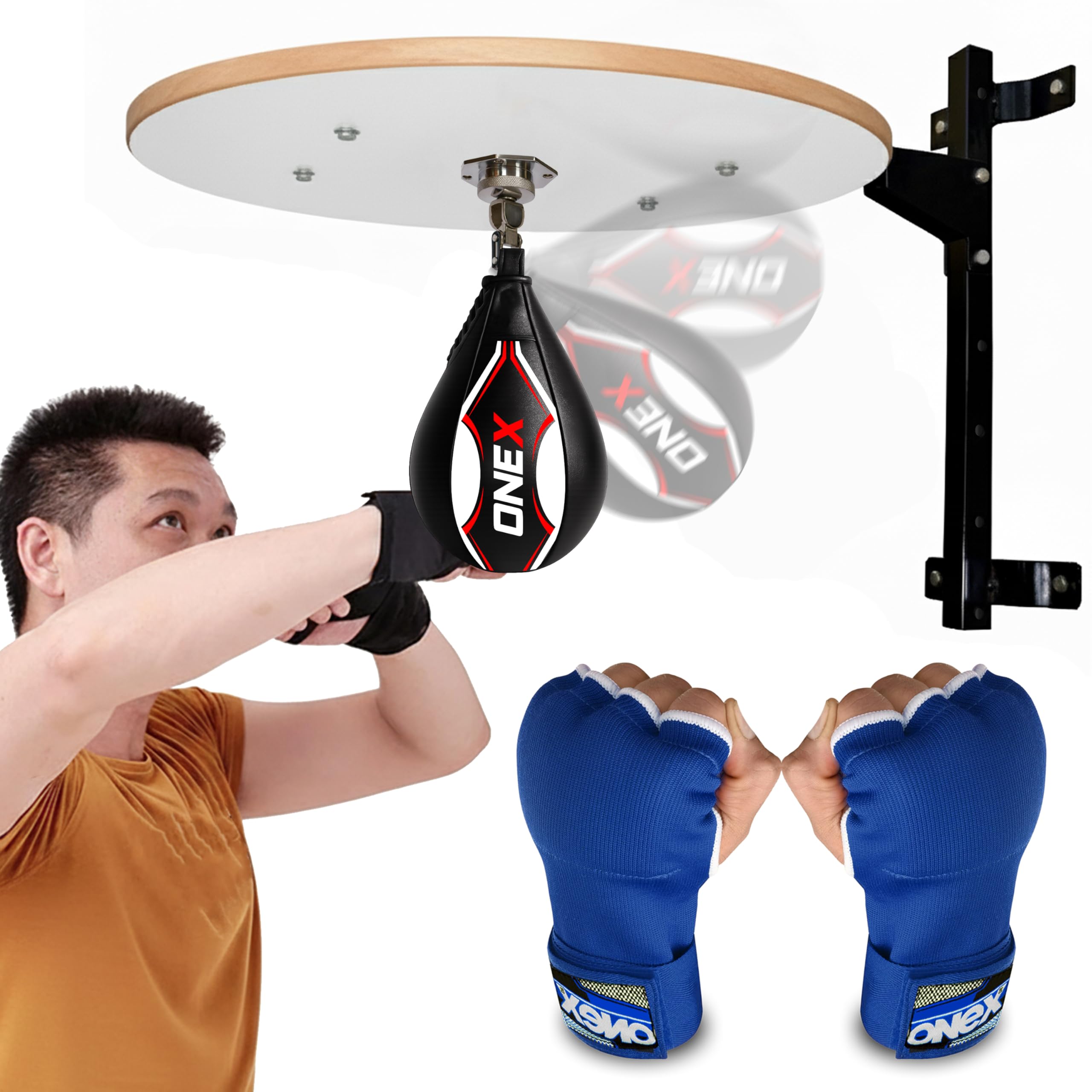 Speed Bag Platform Set - Heavy Duty Boxing Training Equipment with Punching Ball, for Adjustable Height Home Fitness, Suitable for Boxing and Fitness Enthusiasts (WHITE WITH BLUE WRP)