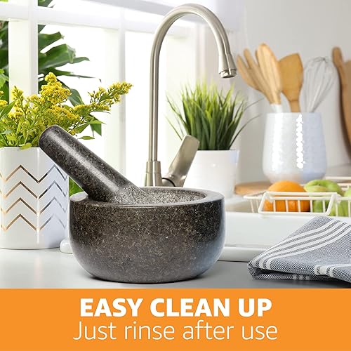 Miniatura 5 de Juego de mortero y mortero grande de alta resistencia, 100% granito, base antideslizante, hacer guacamole fresco, salsa, pesto, tazón de molinillo