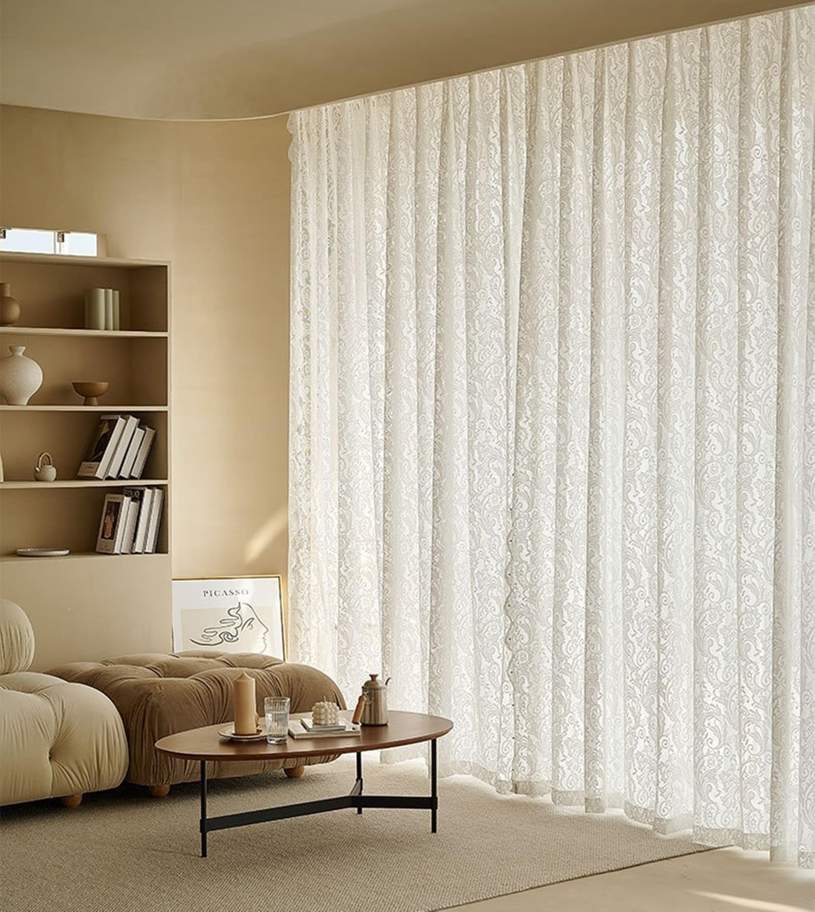 Schlafzimmer Gardiene Weiss Spitze Blume Bestickt mit Ösen, Voile Vorhänge Lichtdurchlässig 2 Stück Fenster Vorhang für Wohnzimmer, 183x132 cm