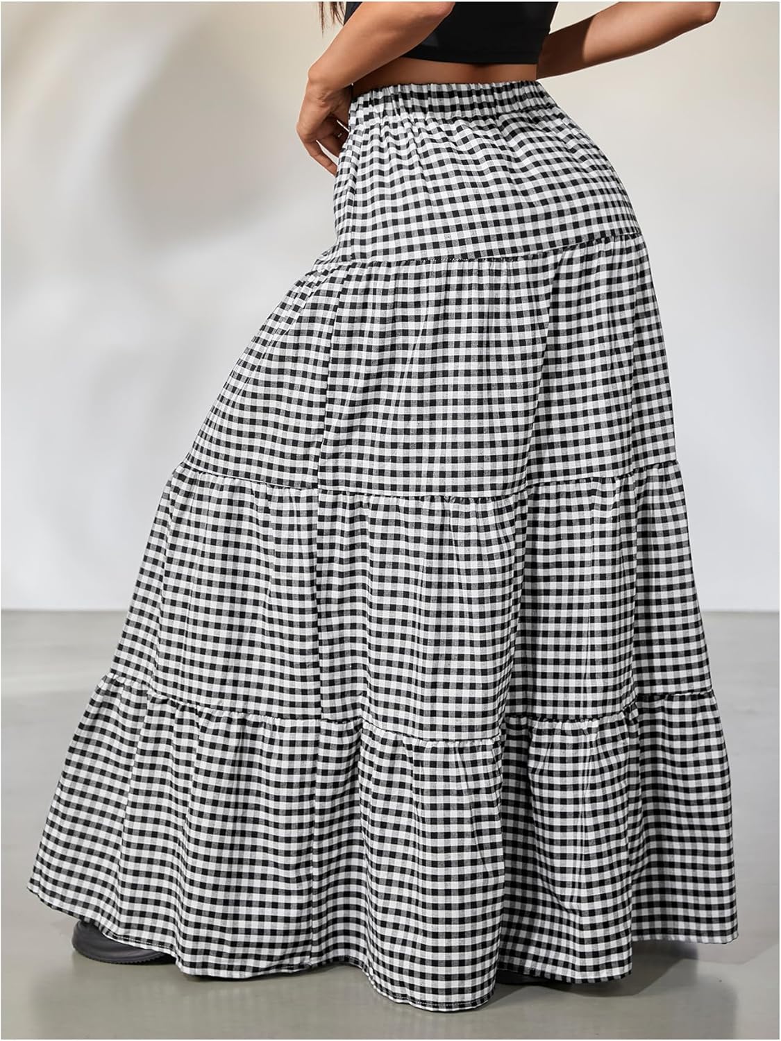 MakeMeChic Women's Plaid Maxi Skirts A Line Ruffle Tiered Layer Y2K Flowy Casual Long Skirts - Image 2