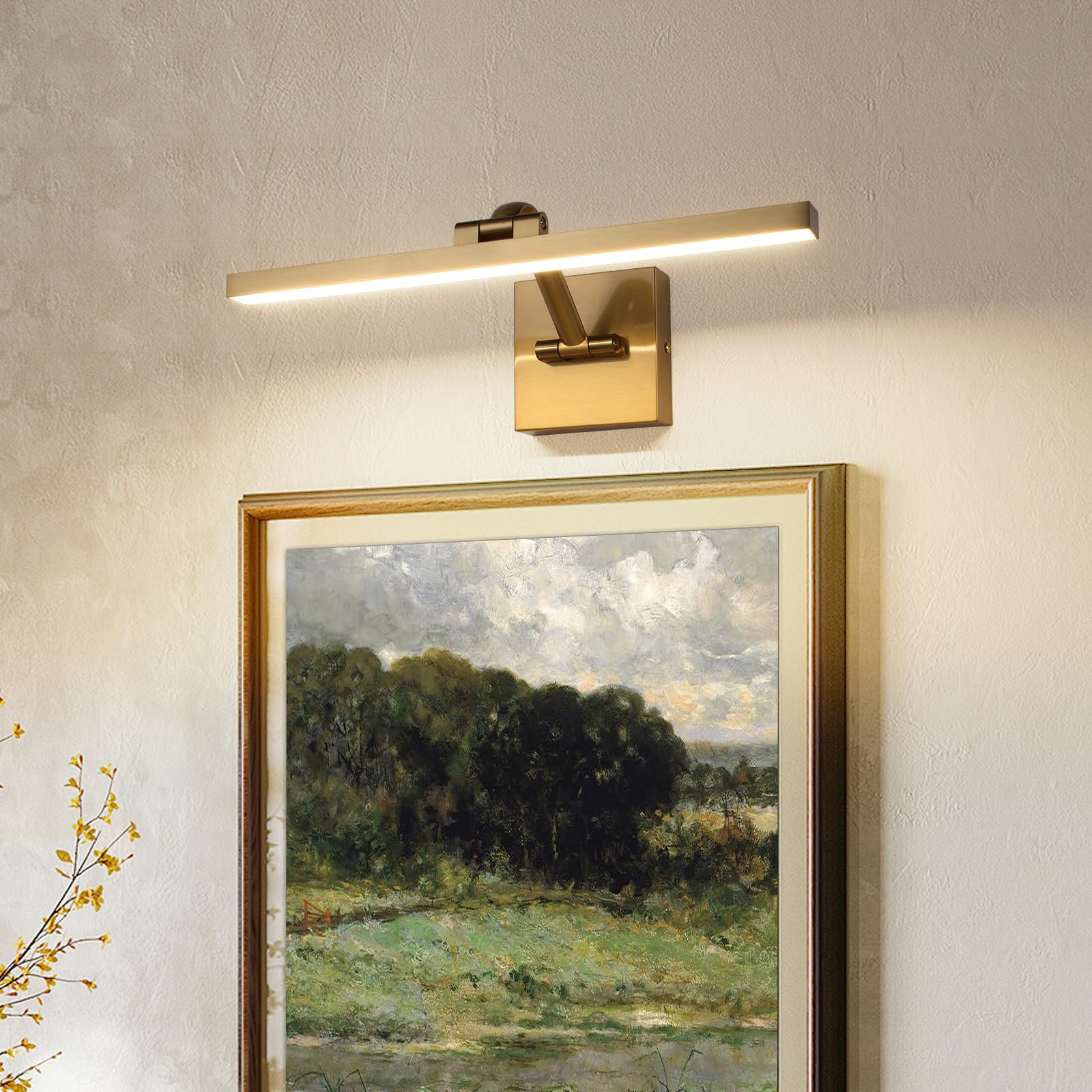 Modern Dimmable Picture Lights for Wall 15.75 Inch Hard-Wired LED Picture Frame Lights for Paintings Gallery Light with Adjustable Swing Arm Display Lights For Artwork, 7W, 2700K, Warm White - Brass