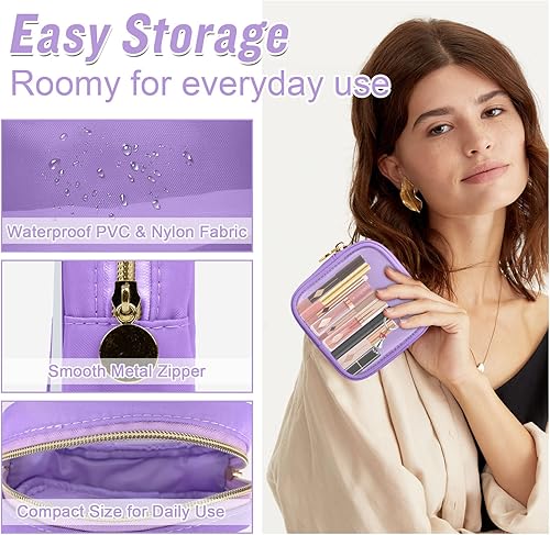 Miniatura 3 de izuzta Mini bolso de maquillaje de nylon pequeño bolso lindo Preppy cosmético cremallera bolsa, Púrpura