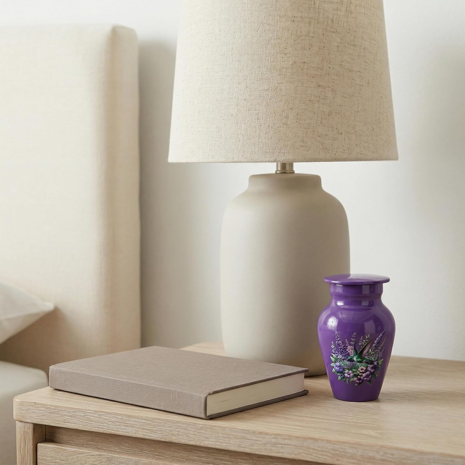 Purple Hummingbird Urns for Human Ashes Adult Female and Male, Decorative Burial Urn, Funeral Cremation Urns for Women and Men Women's Keepsake Urn for Mom or Mother (Purple, Small)