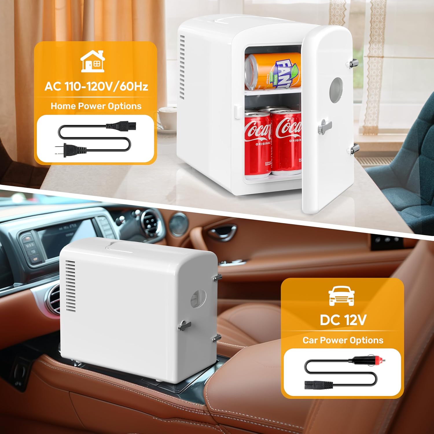 HealSmart Portable Mini Fridge, 6 Liter 9 Can Cooler and Warmer Compact Refrigerators, with Observation Window, 100% Freon-Free & Eco Friendly for Drinks, Food, Medications, Cosmetics, White