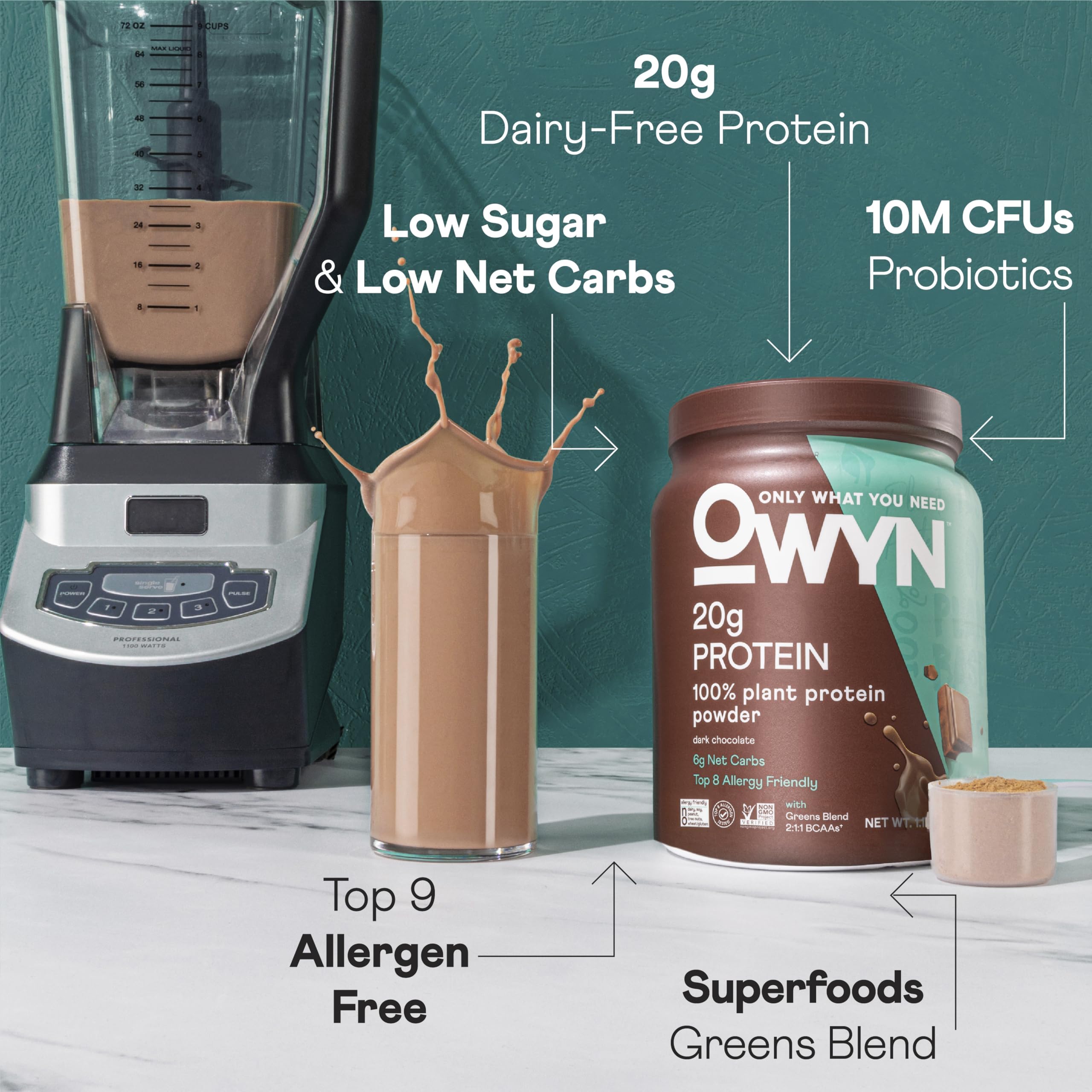 OWYN Only What You Need Chocolate Flavored Protein Powder, 20g Protein, 4g Sugar, 3g Fiber, Dairy Free, Plant Based Protein Powder, 1.1LB — Amazon image 5