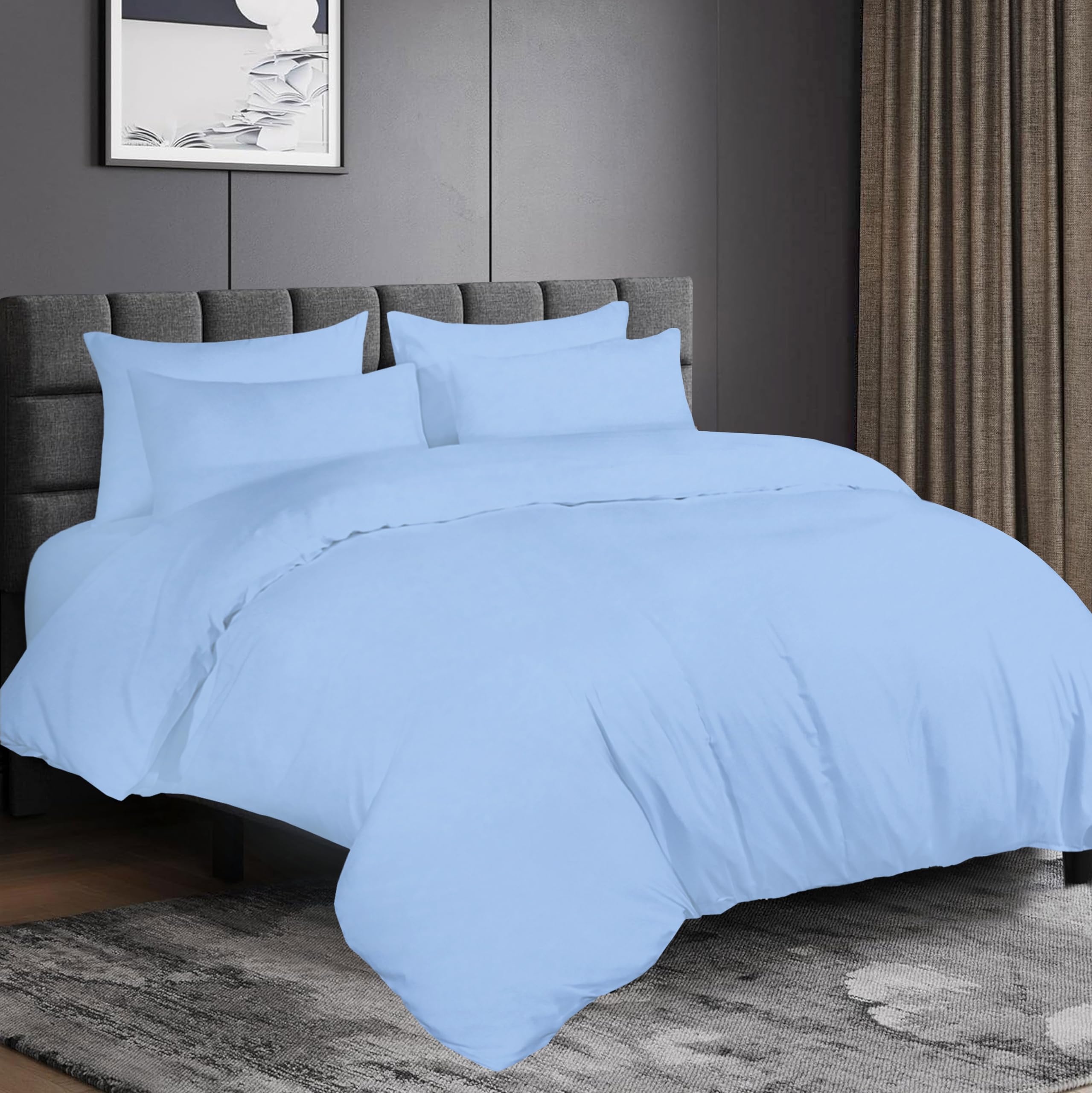 Premium 100% Egyptian Cotton Duvet Cover Double 210x210cm with 2 Pillowcases, 300TC Percale Weave, Soft & Comfy Luxurious Hotel Quality Comforter Cover, All Season Bedding (Blue, Double) Blue Full/Double