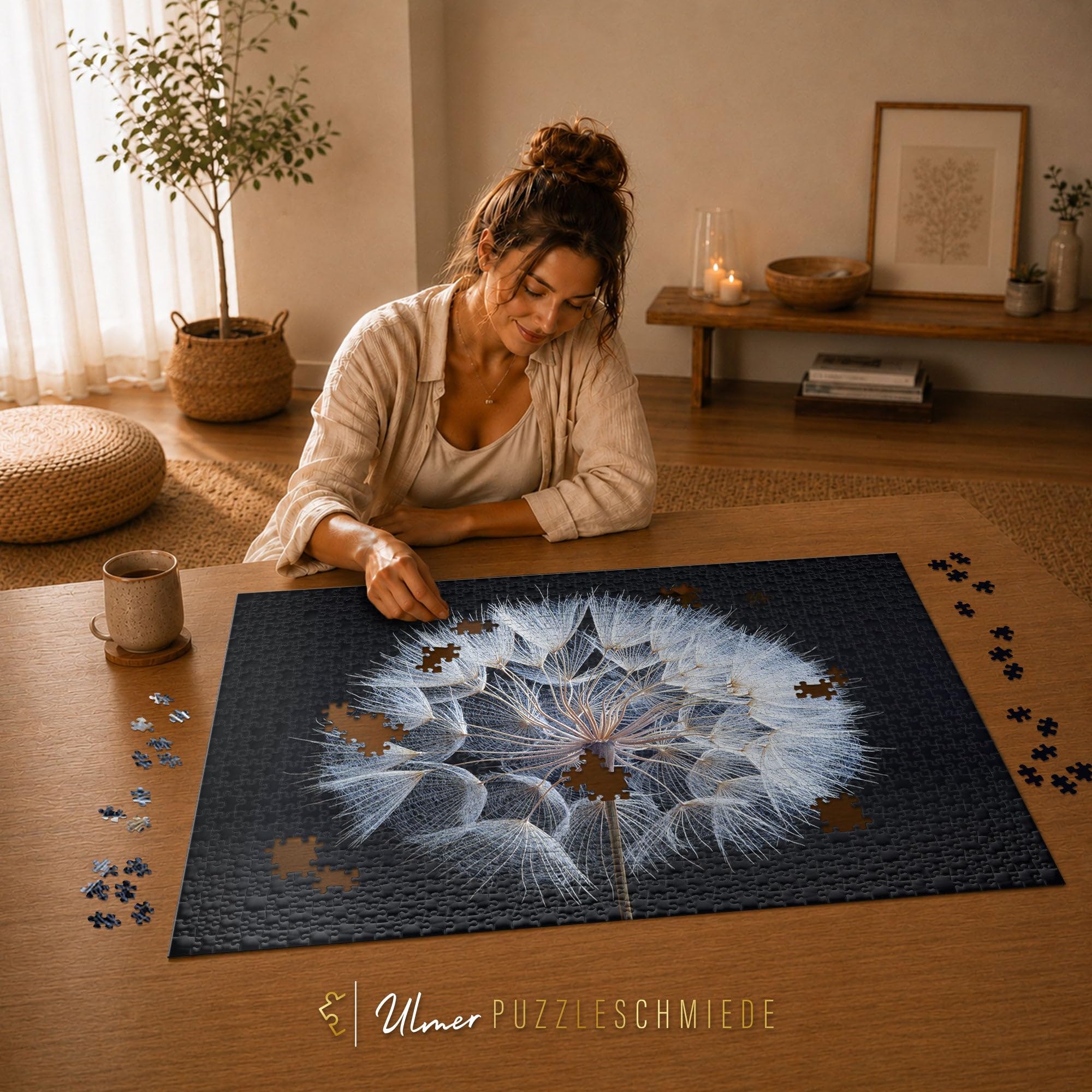 Ulmer Puzzleschmiede - Puzzle "Dmuchawiec" – klasyczne puzzle kwiatowe z 2000 elementów – szczegółowy obraz z opony, roślina mniszka lekarskiego – doskonała fotografia makro kwiatów
