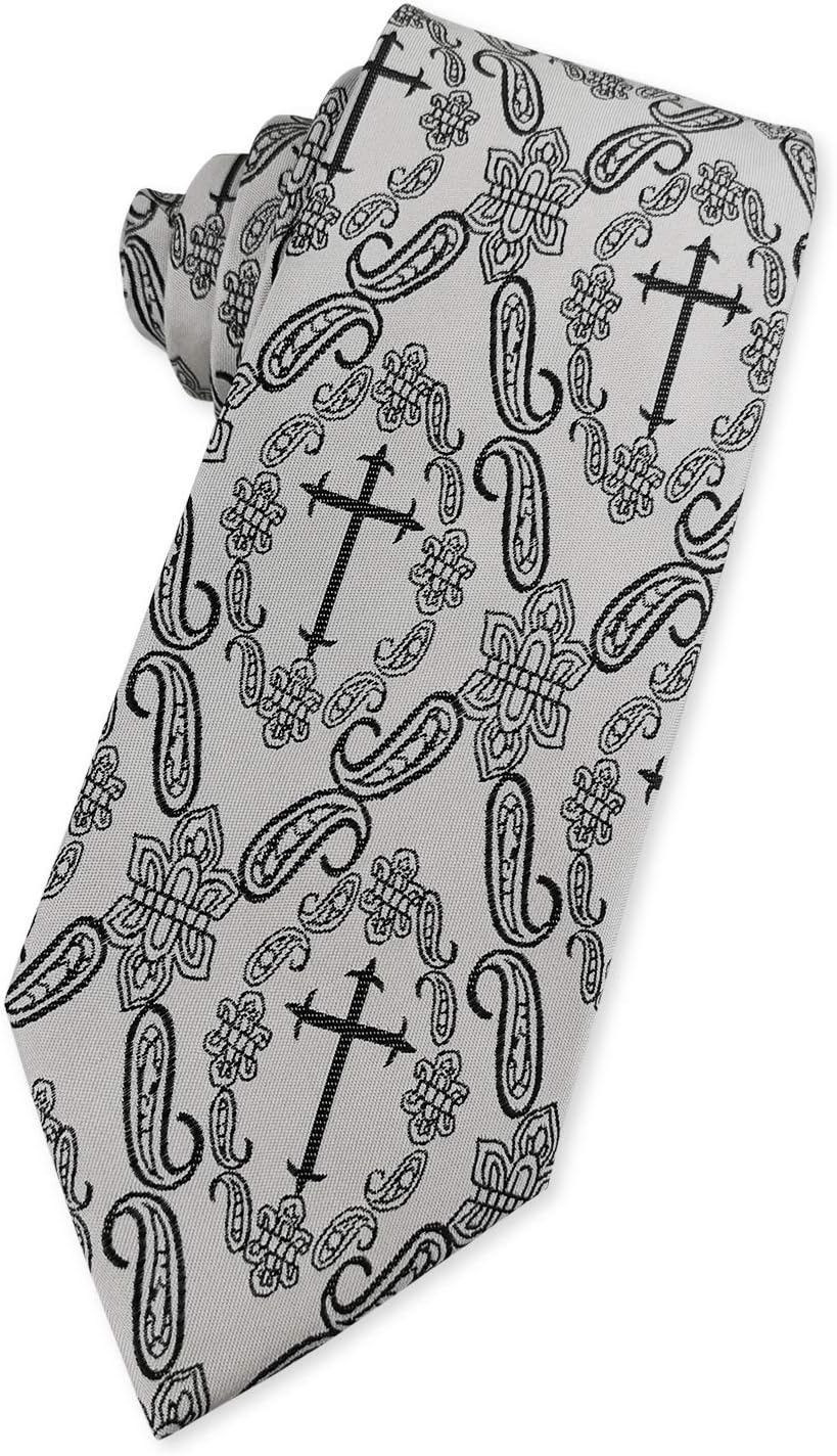 Mens Novelty Religous Necktie Christian Cross & Paisley Tie