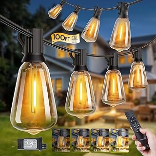 Minetom 100FT Outdoor-String-Lights with Remote, 31+2 Shatterproof ST38 ...